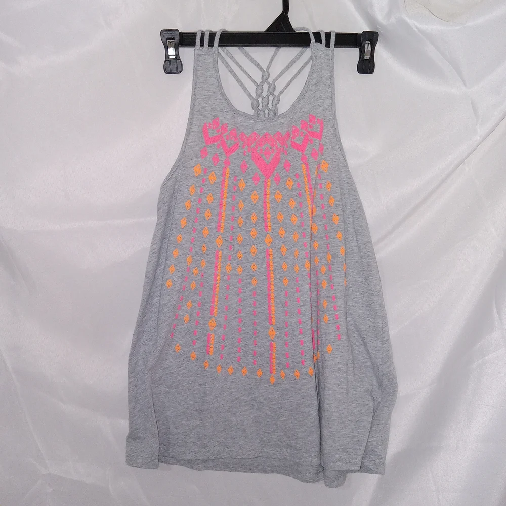 Arizona Jean Company Neon Pink Orange Boho Graphic Tank Top With Braiden Strap